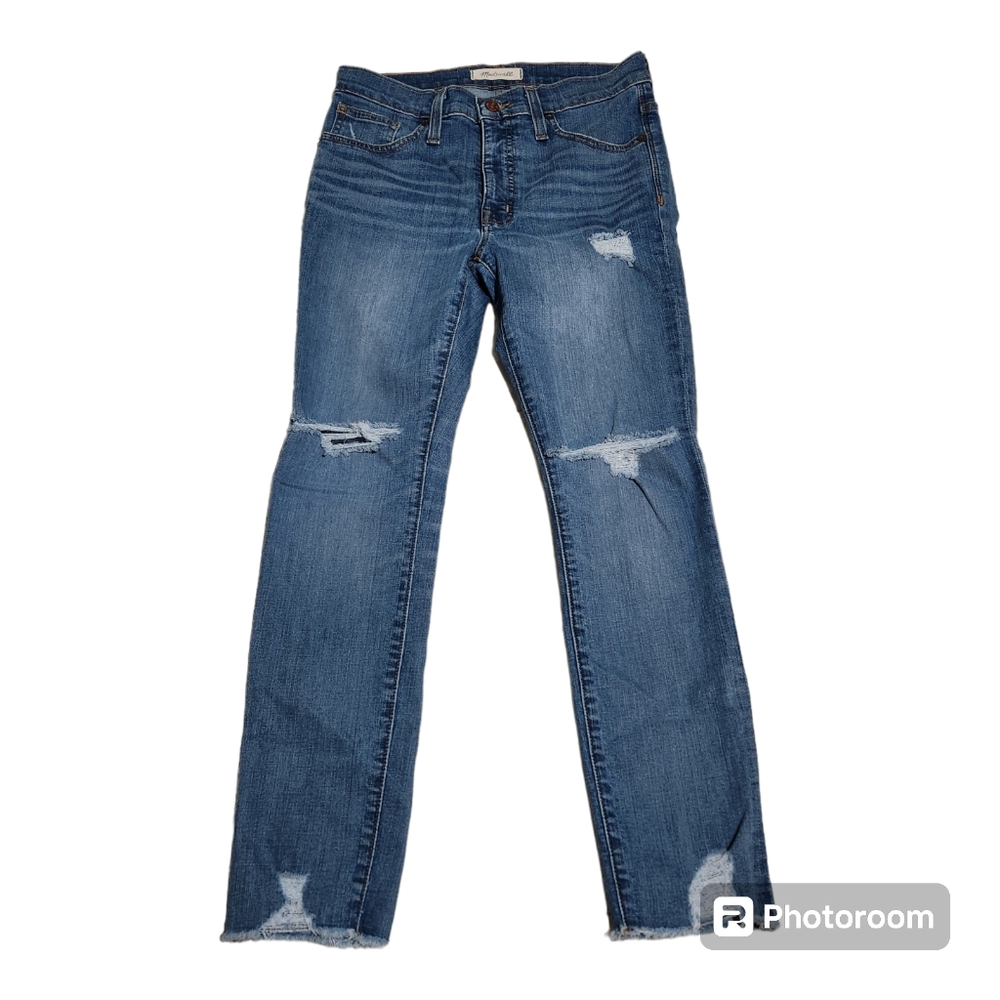 Madewell 9" High Rise Skinny Medium Wash Distressed Raw Hem Size 27